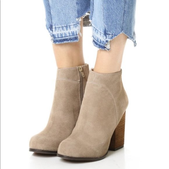 Jeffrey Campbell Hanger Suede Booties Womens Size 10M Tan Leather Chunky Heels‎ - Picture 1 of 10